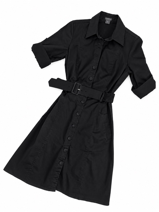 Ann Taylor Dresses & Skirts - Ann Taylor Black Belted Fit & Flare Shirtdress Size 8